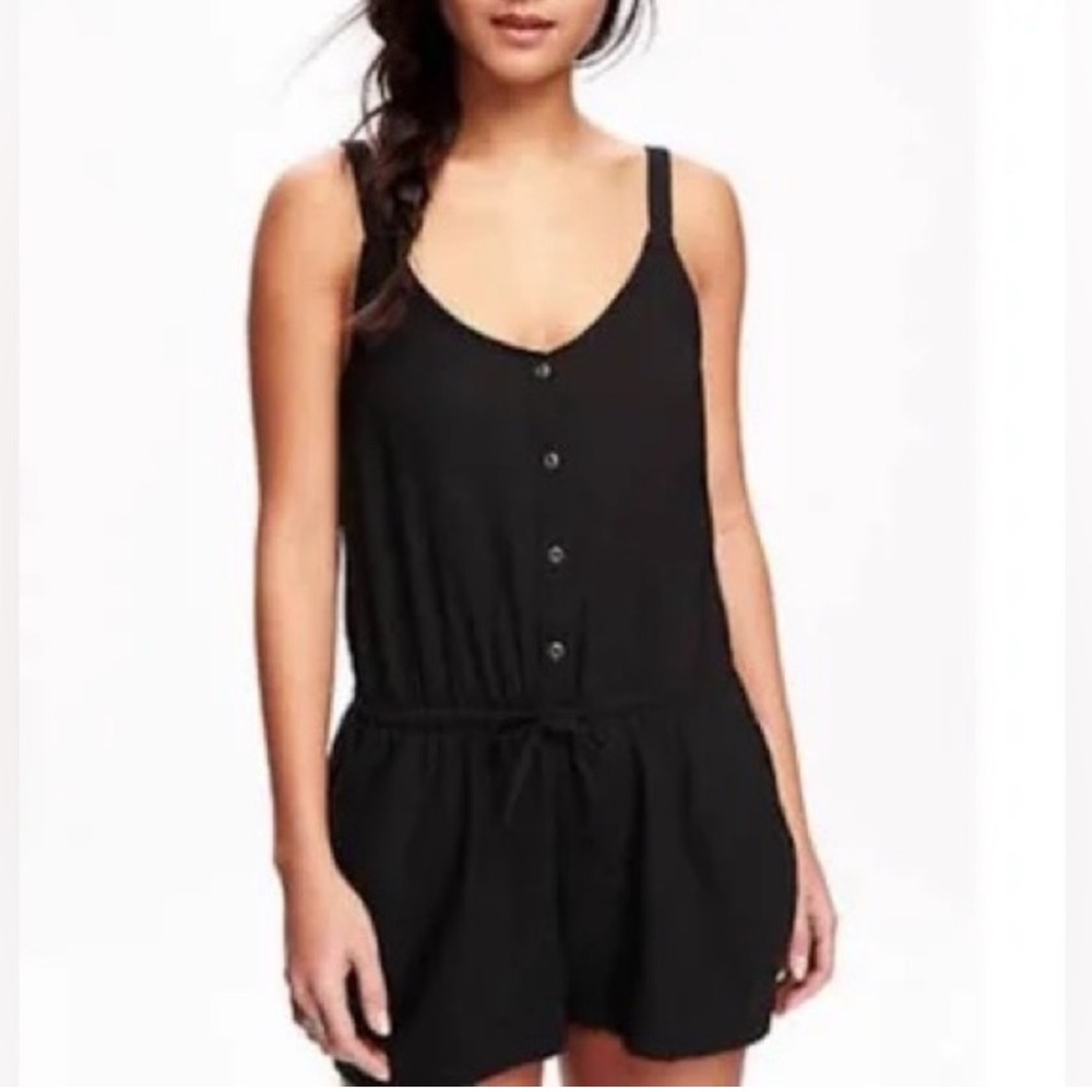 Old Navy Linen Blend Black Button Front Romper with pockets Size: Small Petite
